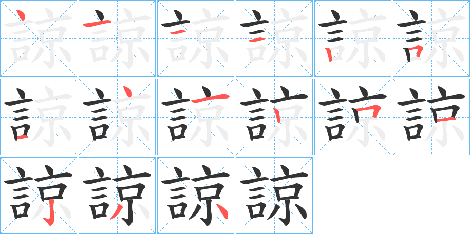 諒字的笔顺分布演示