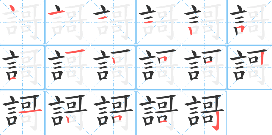 謌字的笔顺分布演示