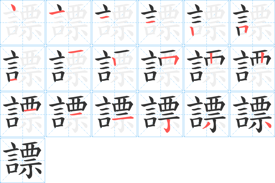 謤字的笔顺分布演示