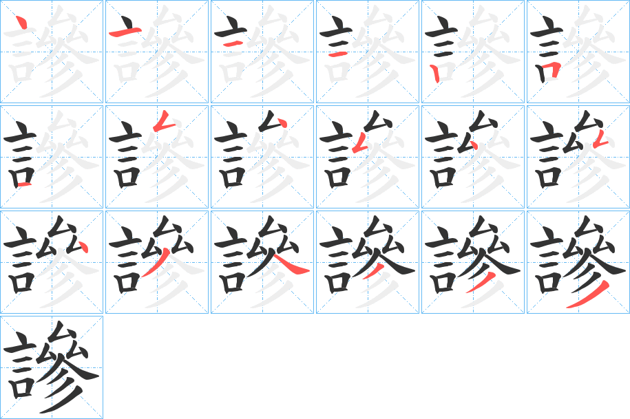 謲字的笔顺分布演示