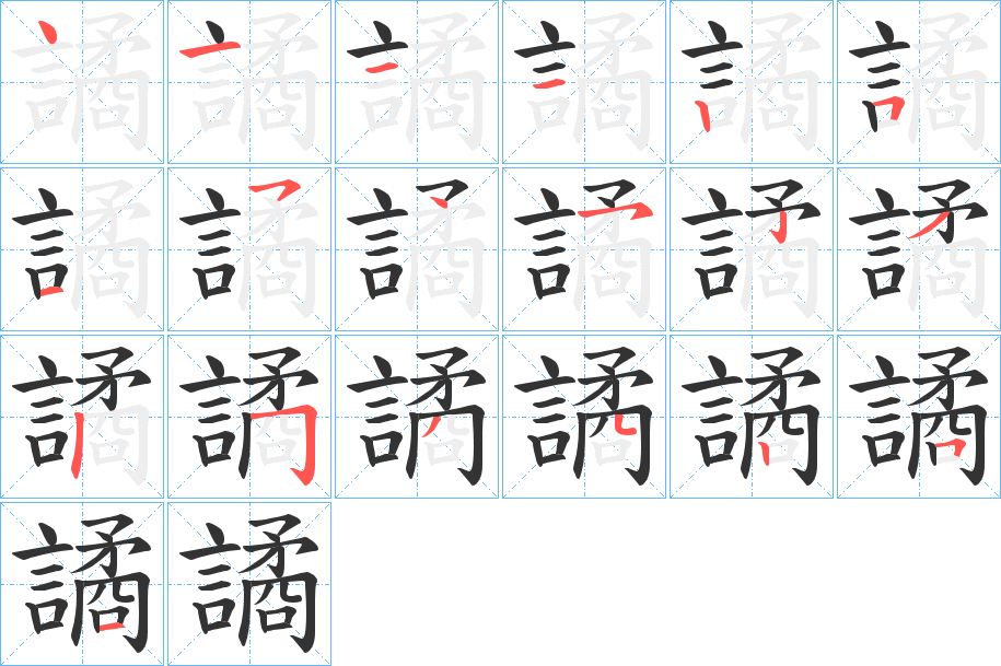 譎字的笔顺分布演示