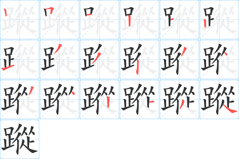 蹤字的笔顺分布演示