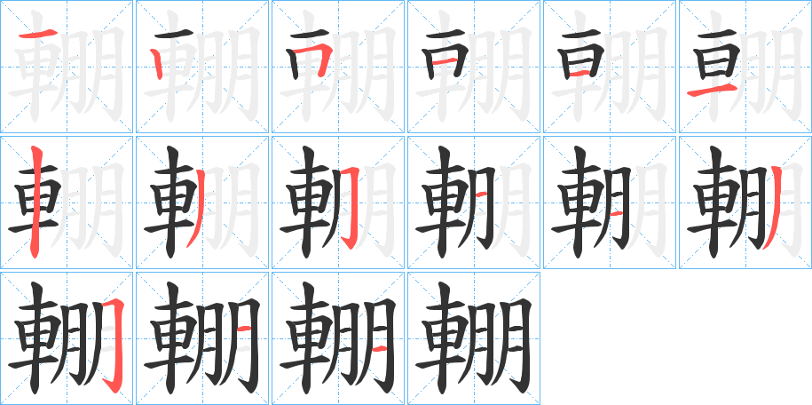 輣字的笔顺分布演示