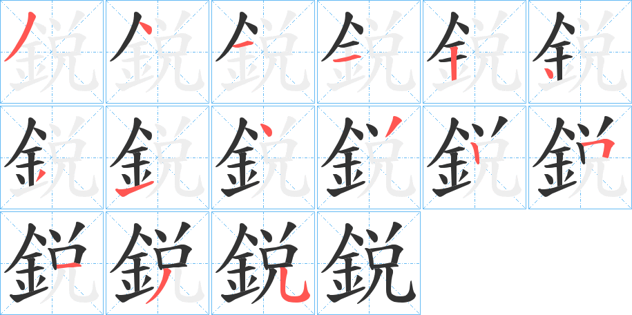 鋭字的笔顺分布演示