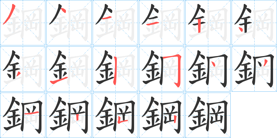 鋼字的笔顺分布演示