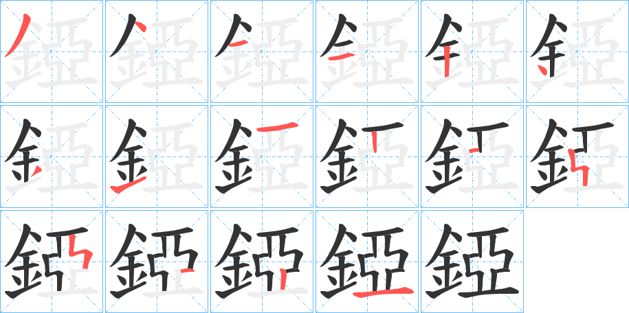 錏字的笔顺分布演示