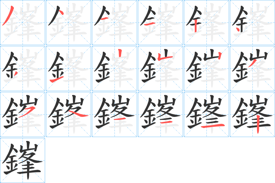 鎽字的笔顺分布演示