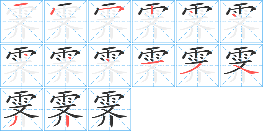 霁字的笔顺分布演示