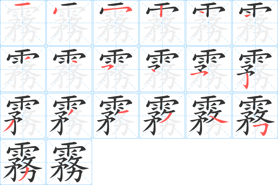 霧字的笔顺分布演示