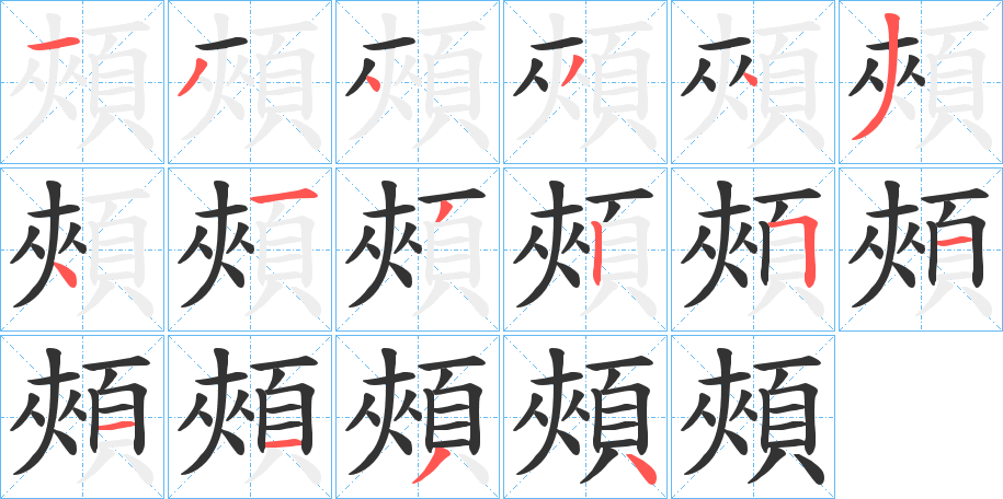 頰字的笔顺分布演示