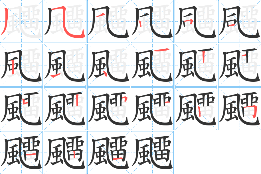 飅字的笔顺分布演示