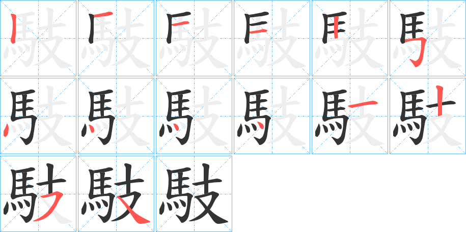 馶字的笔顺分布演示