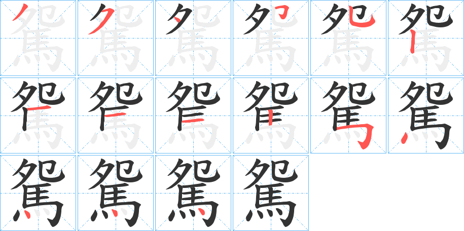 駌字的笔顺分布演示