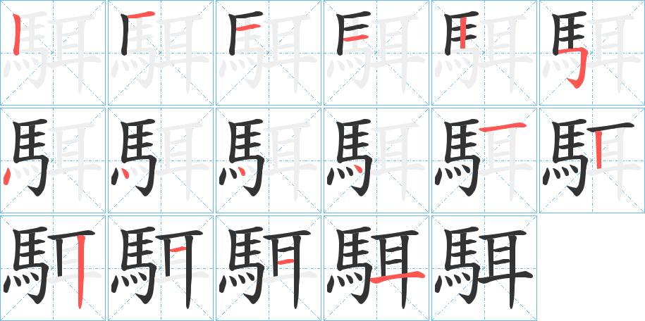 駬字的笔顺分布演示