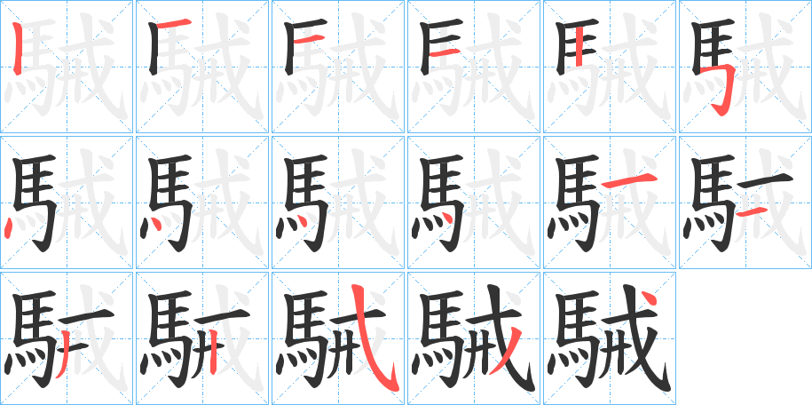 駴字的笔顺分布演示