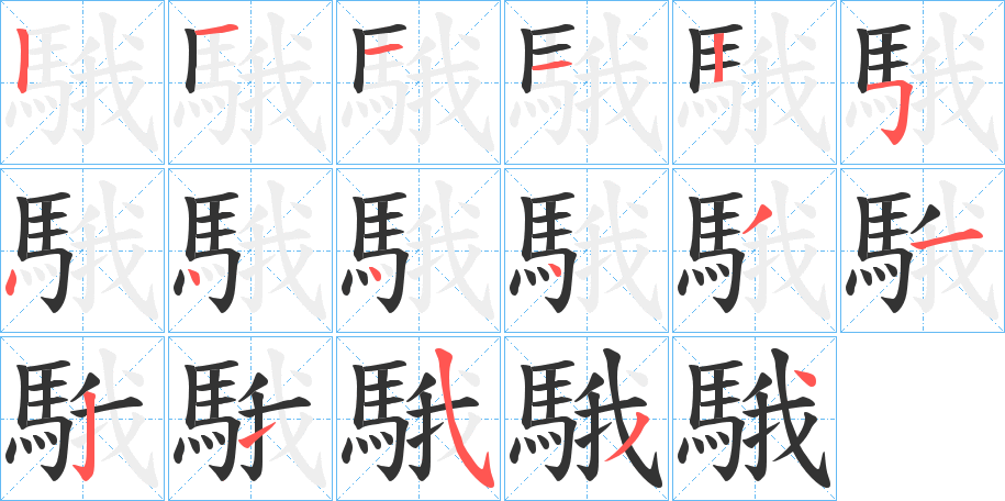 騀字的笔顺分布演示