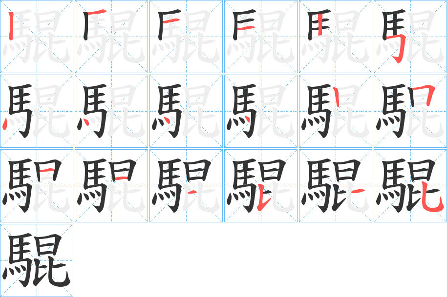 騉字的笔顺分布演示