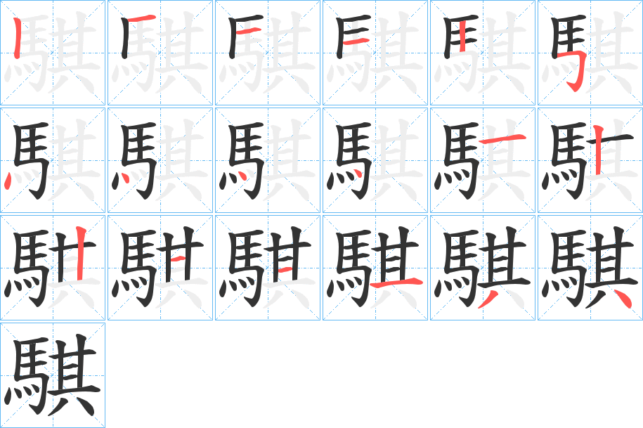 騏字的笔顺分布演示