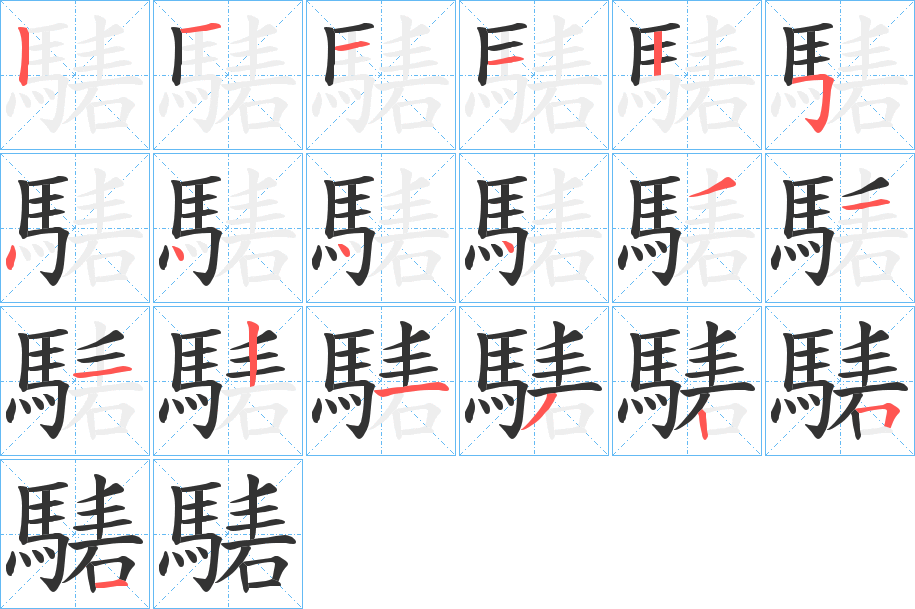 騞字的笔顺分布演示