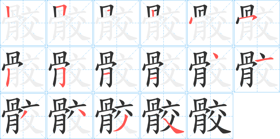 骹字的笔顺分布演示