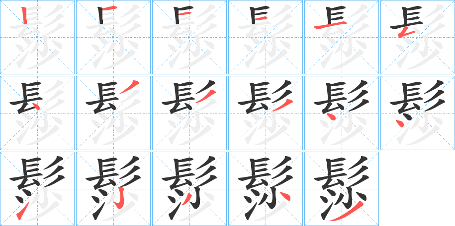 髿字的笔顺分布演示