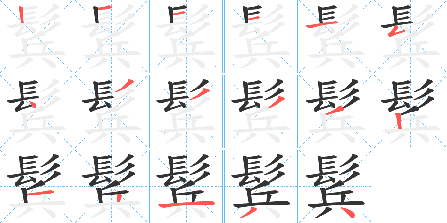 鬂字的笔顺分布演示