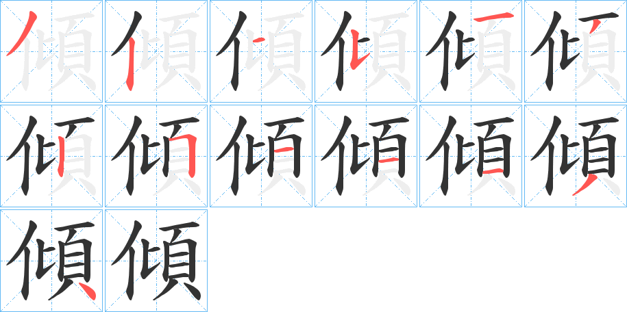 傾字的笔顺分布演示