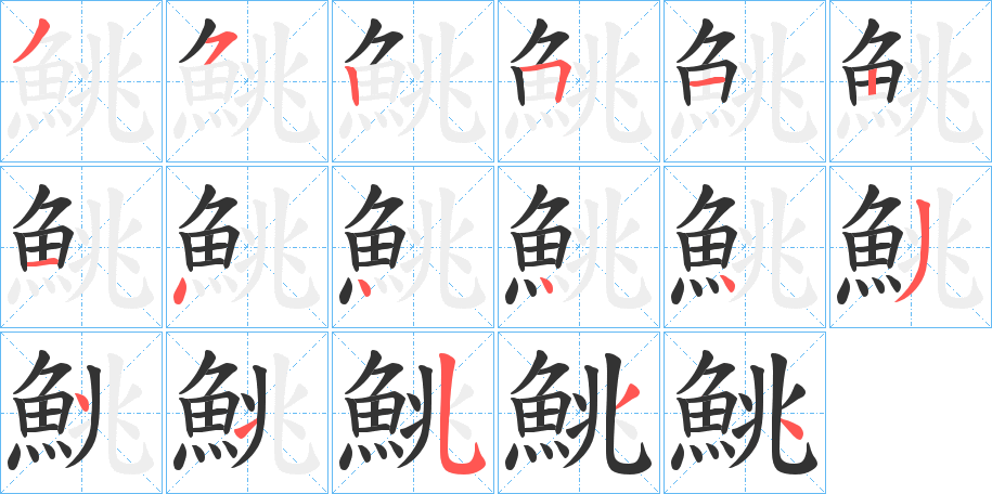 鮡字的笔顺分布演示