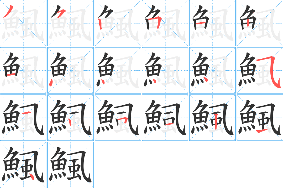 鯴字的笔顺分布演示