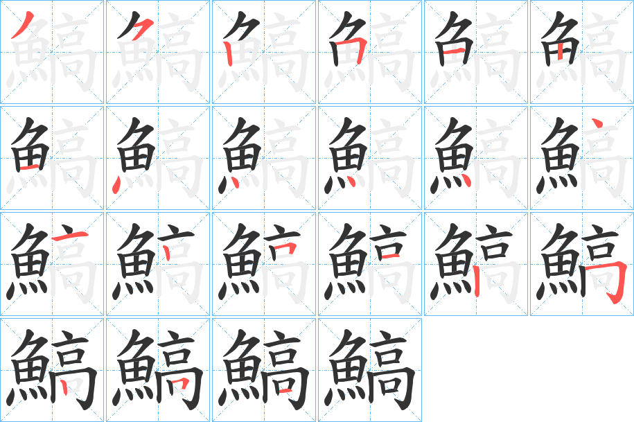 鰝字的笔顺分布演示