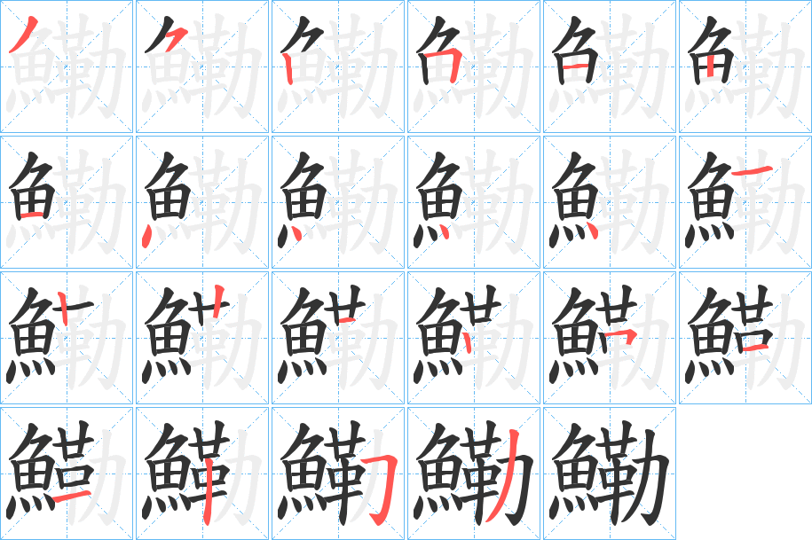 鰳字的笔顺分布演示