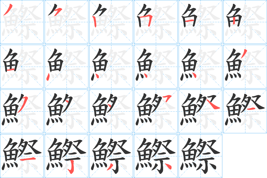 鰶字的笔顺分布演示