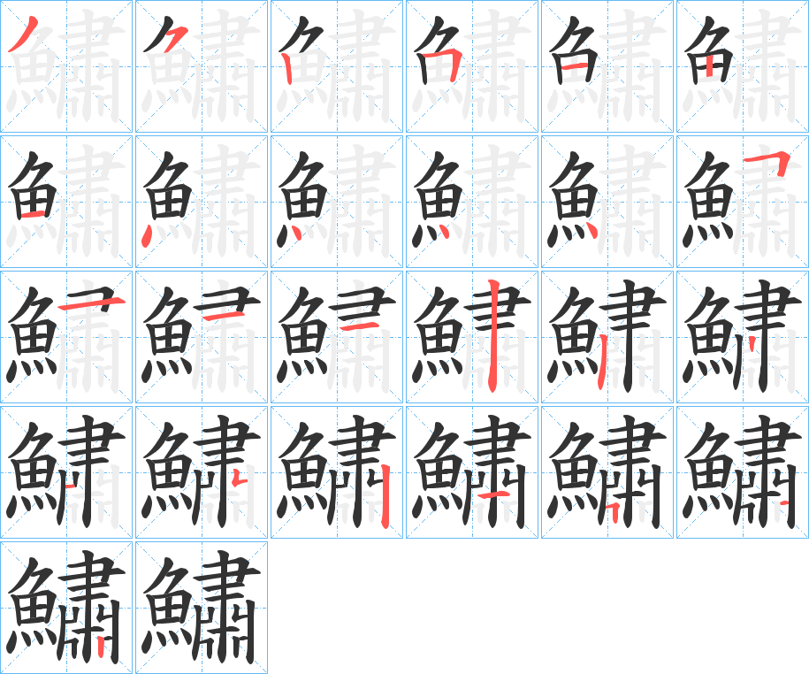 鱐字的笔顺分布演示