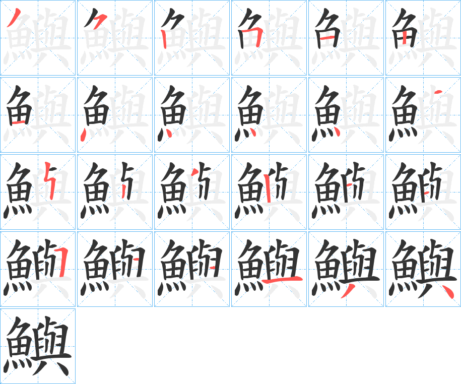 鱮字的笔顺分布演示