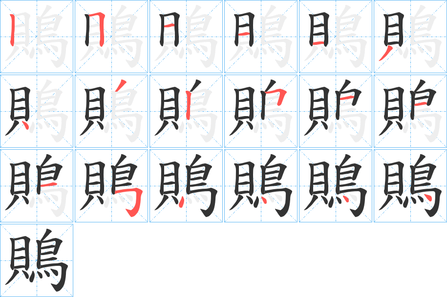 鵙字的笔顺分布演示