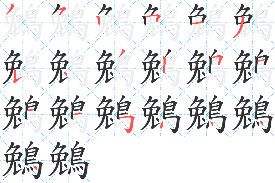 鵵字的笔顺分布演示