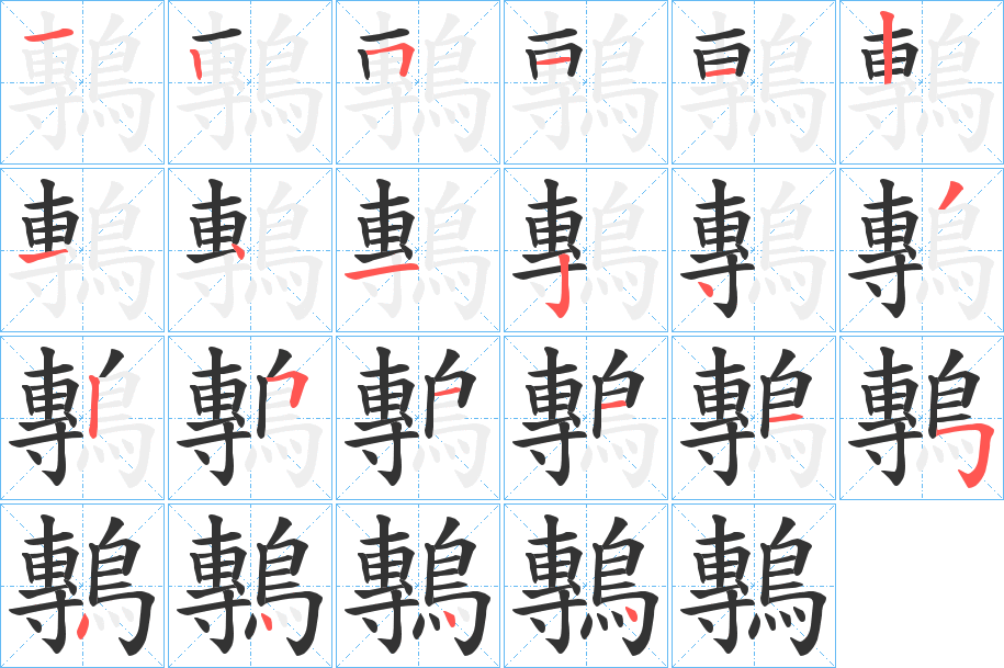 鷒字的笔顺分布演示