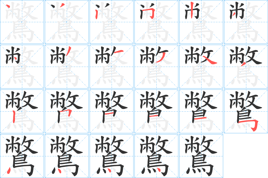 鷩字的笔顺分布演示