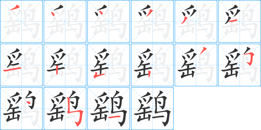 鹞字的笔顺分布演示