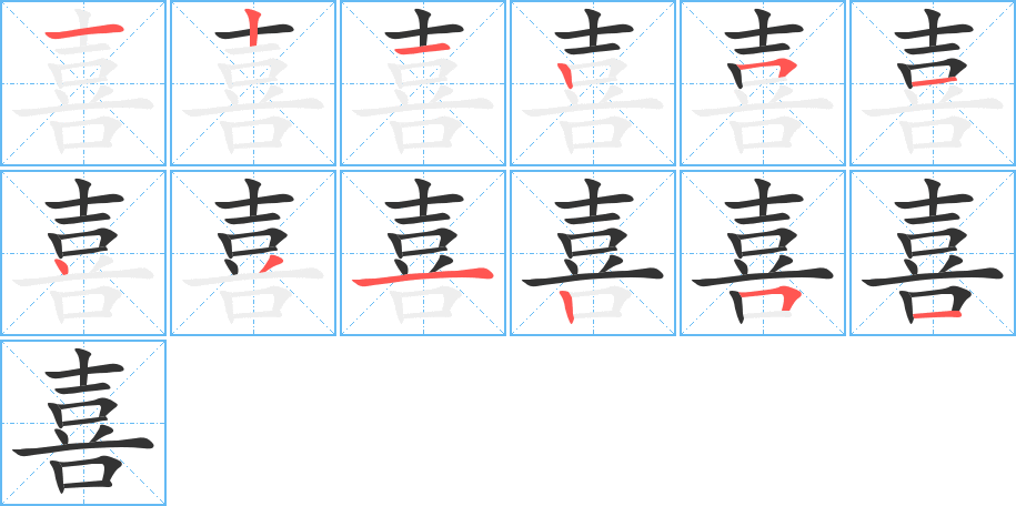 喜字的笔顺分布演示