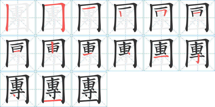 團字的笔顺分布演示