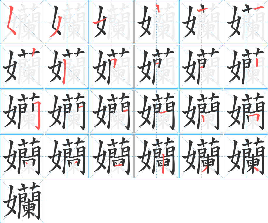 孏字的笔顺分布演示