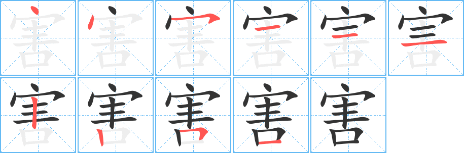 害字的笔顺分布演示