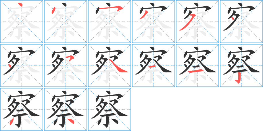 察字的笔顺分布演示