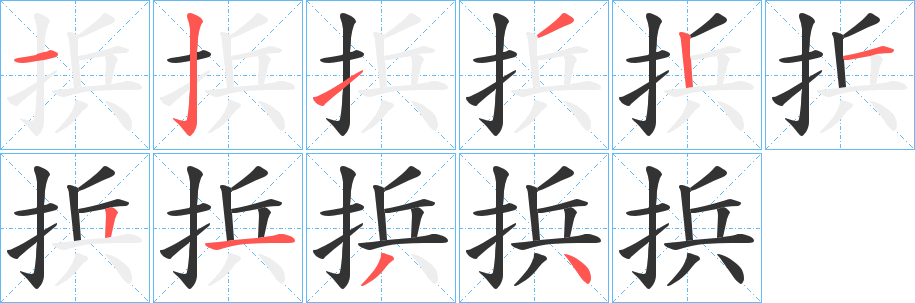 捠字的笔顺分布演示