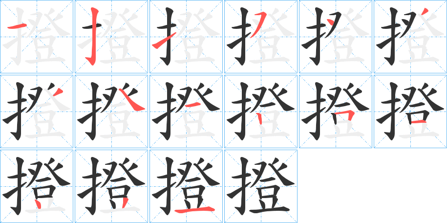 撜字的笔顺分布演示