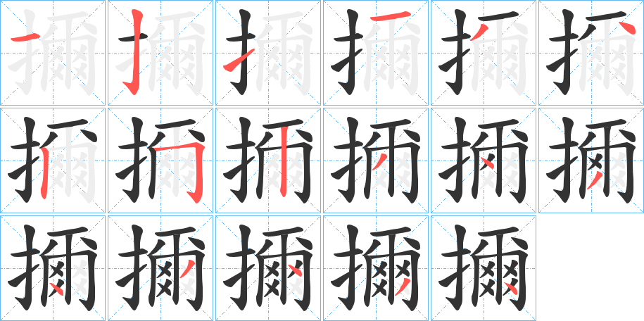 擟字的笔顺分布演示