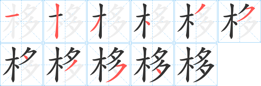 栘字的笔顺分布演示